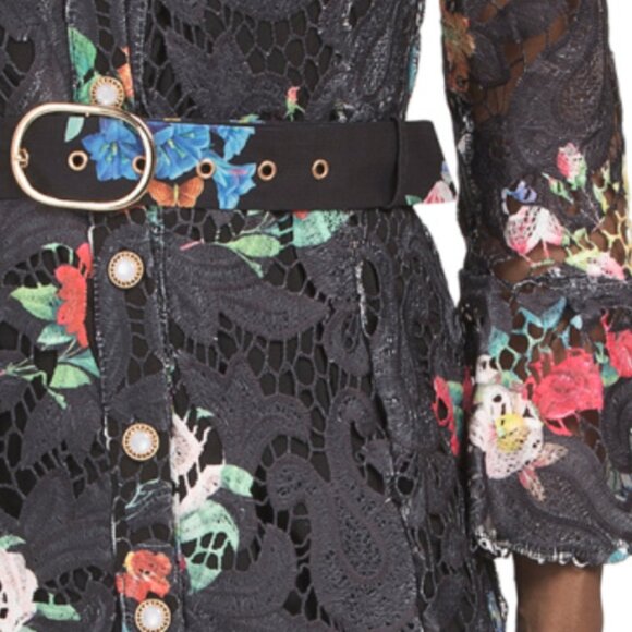 DALIA MACPHEE Long Sleeve Floral Lace Maxi Dress With Belt - Picture 3 of 3